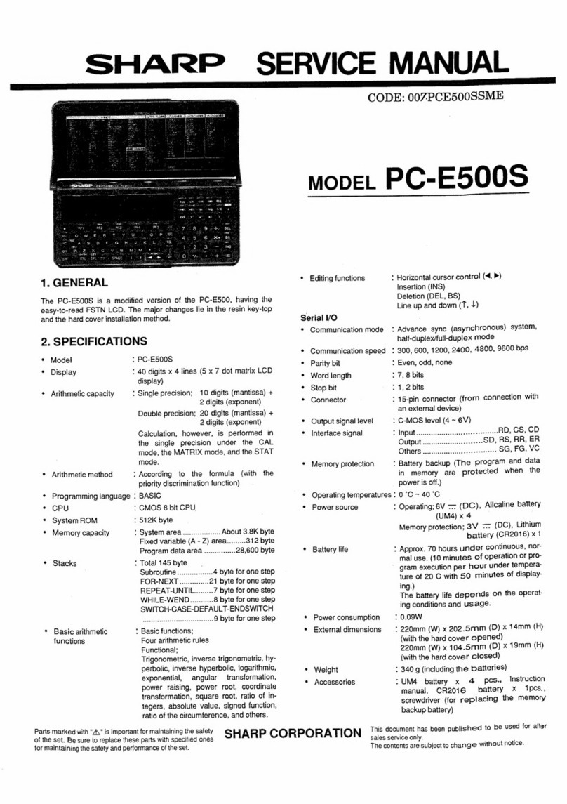Sharp PC-E500S User manual