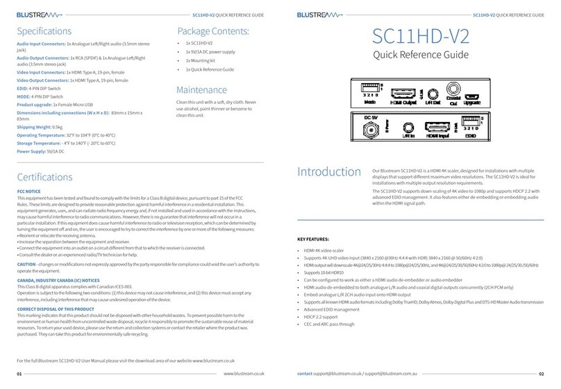Bluestream SC11HD-V2 Quick reference guide