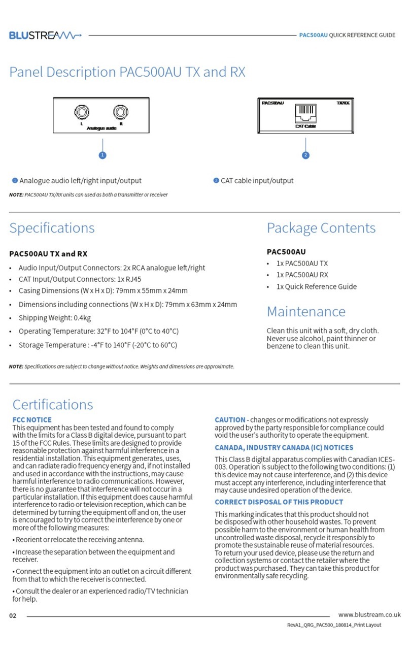 Bluestream PAC500AU TX Quick reference guide