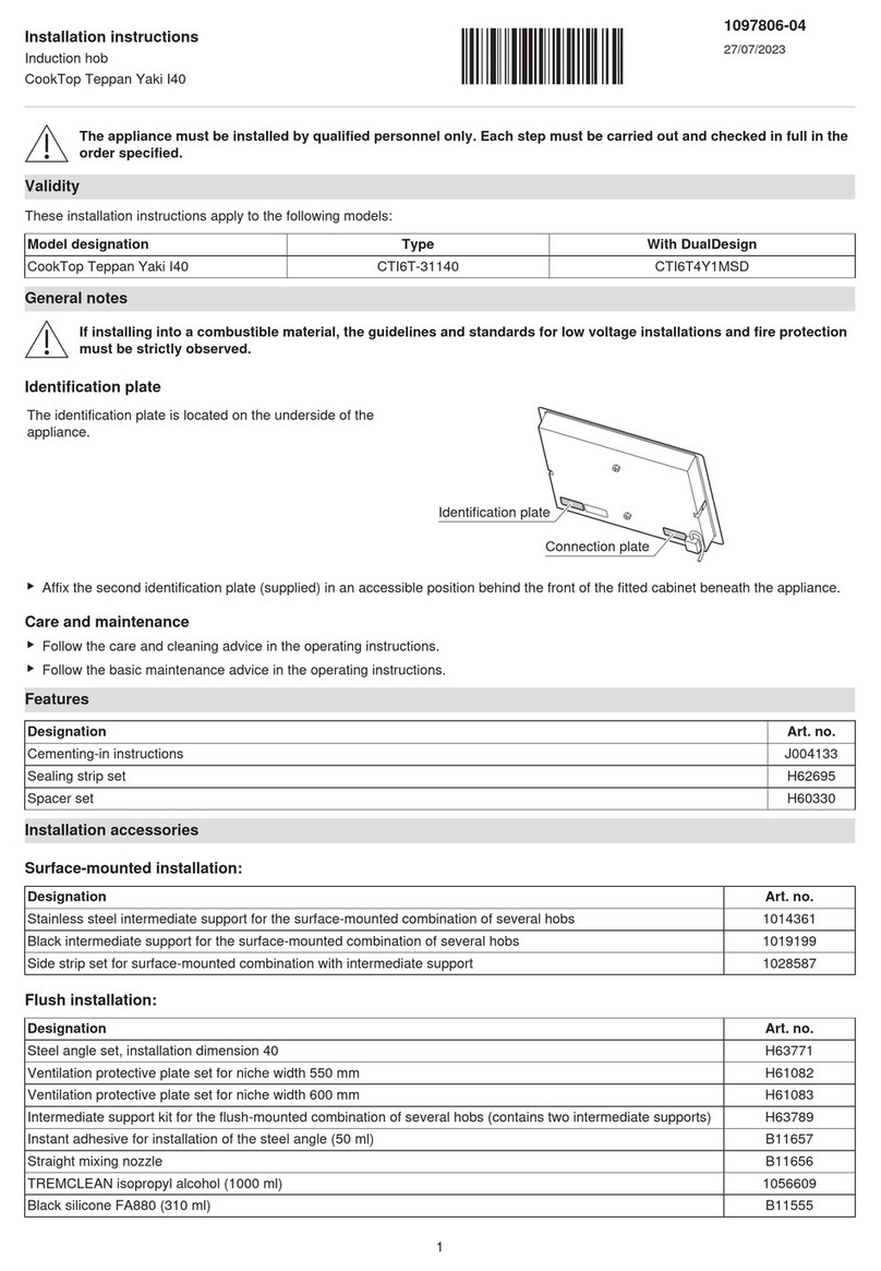 V-ZUG CookTop Teppan Yaki I40 installation instructions