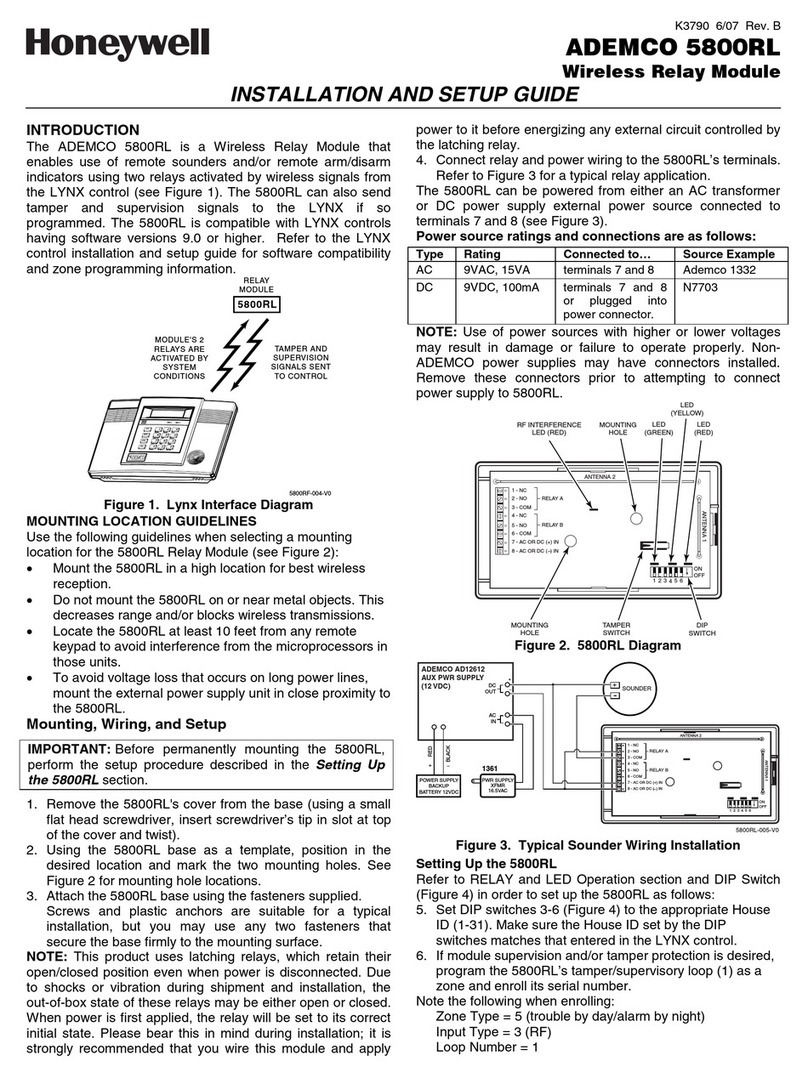 Honeywell ADEMCO 5800RL Installation and setup guide