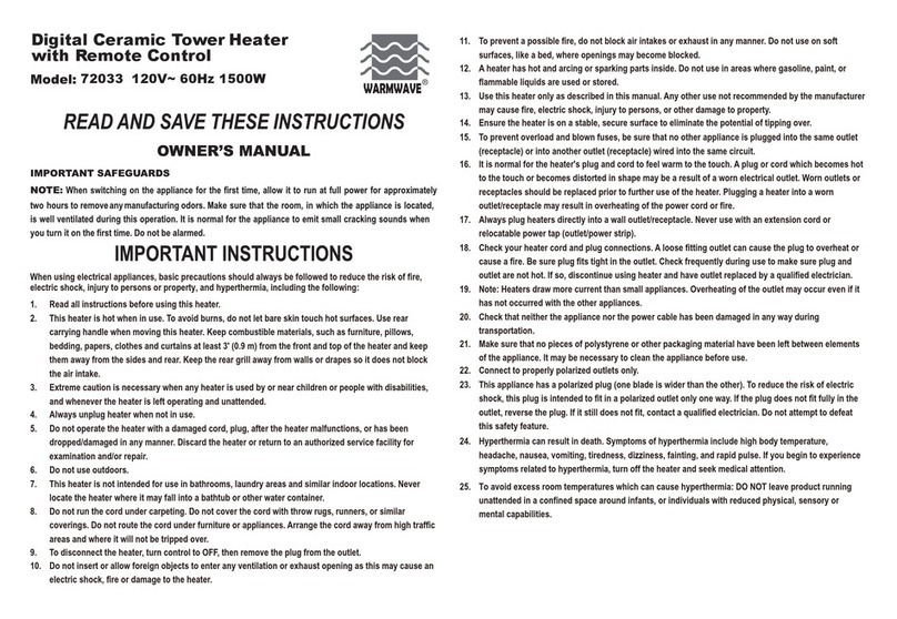 WARMWAVE 72033 owner's manual