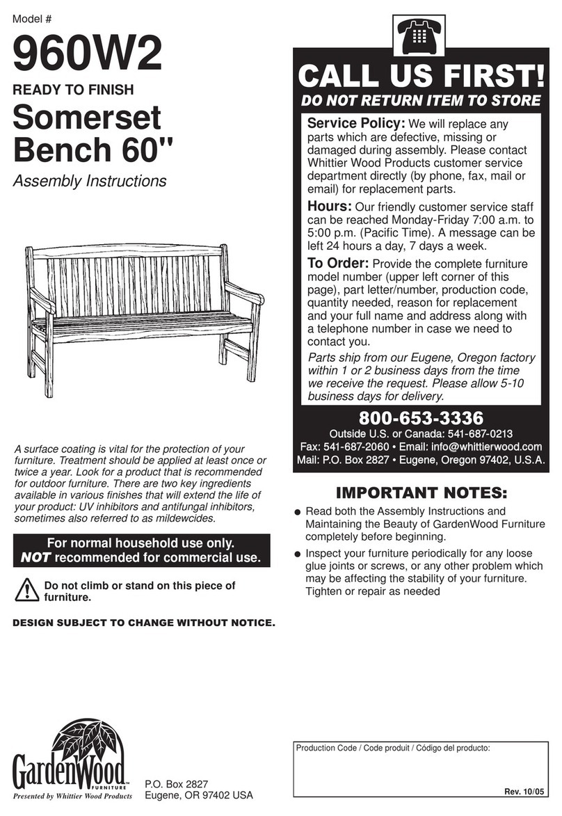 Whittier Wood Products Garden Wood Furniture Somerset 960W2 Assembly instructions Whittier Wood Products Garden Wood Furniture Somerset 960W2 Assembly instructions