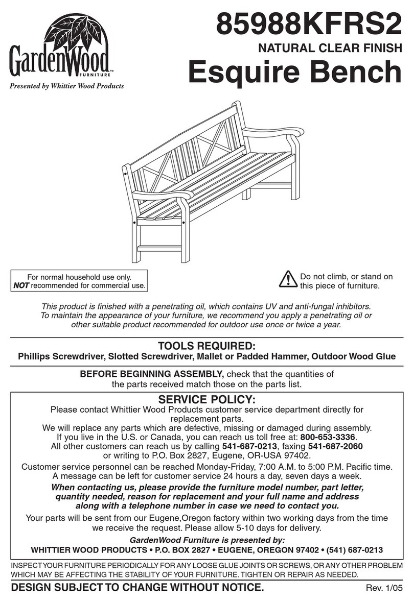 Whittier Wood Products Garden Wood Furniture Esquire 85988KFRS2 quick start guide