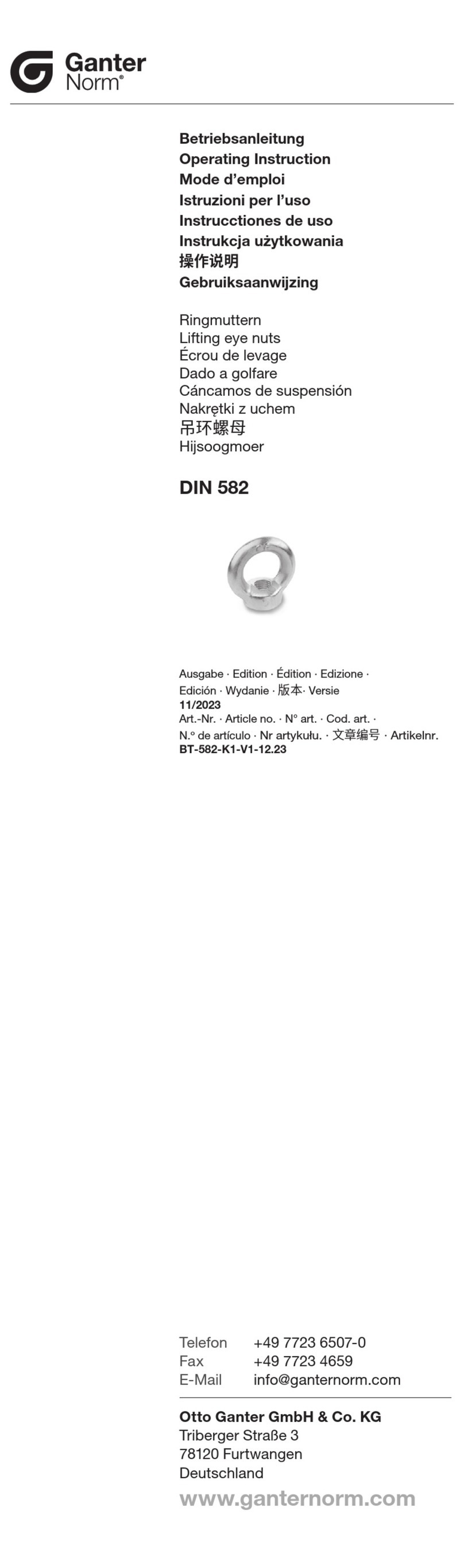 Ganter Norm DIN 582 Operating	 instruction