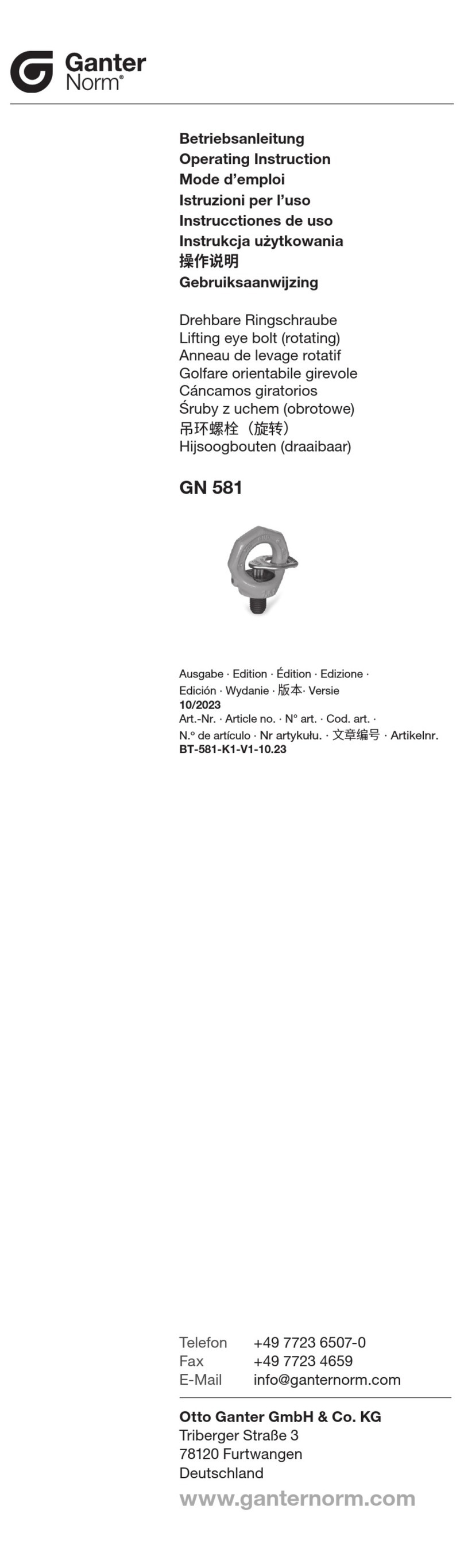 Ganter Norm GN 581 Operating	 instruction
