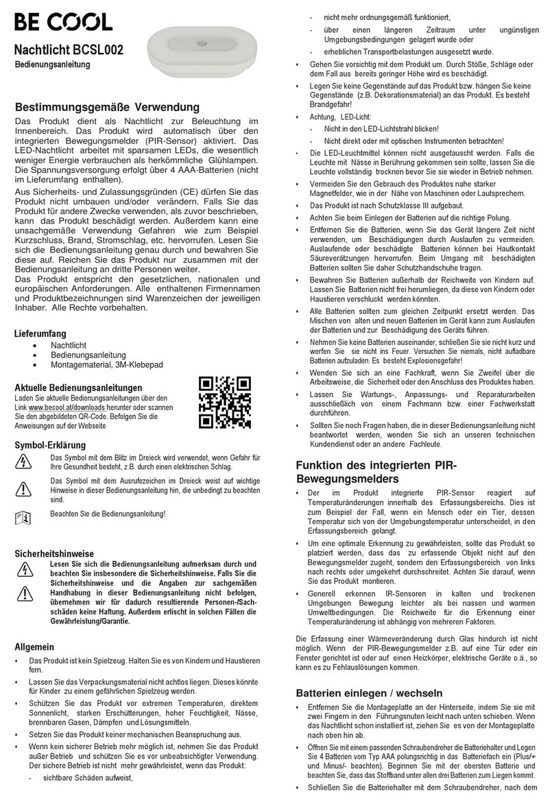 Be Cool BCSL002 operating instructions