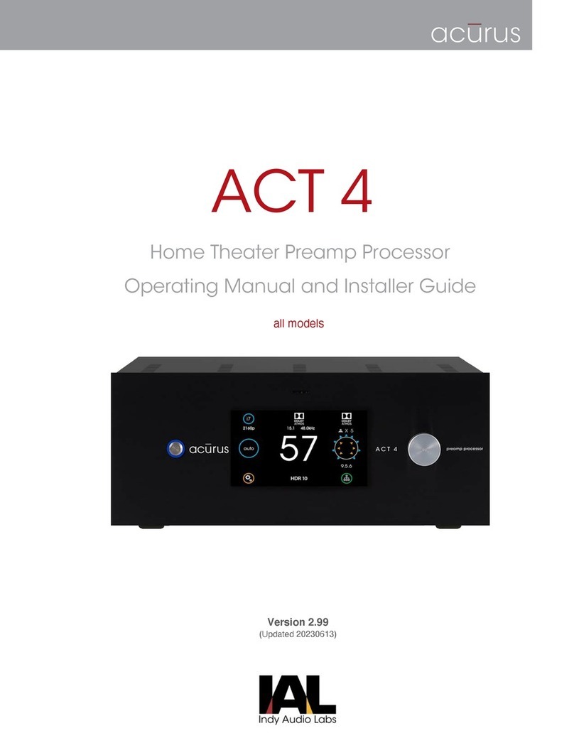 INDY AUDIO LABS Acurus ACT 4 Operating Manual and Installer Guide