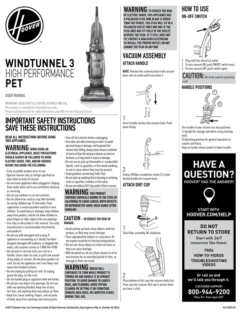 Hoover WINDTUNNEL 3 HIGH PERFORMANCE PET User manual