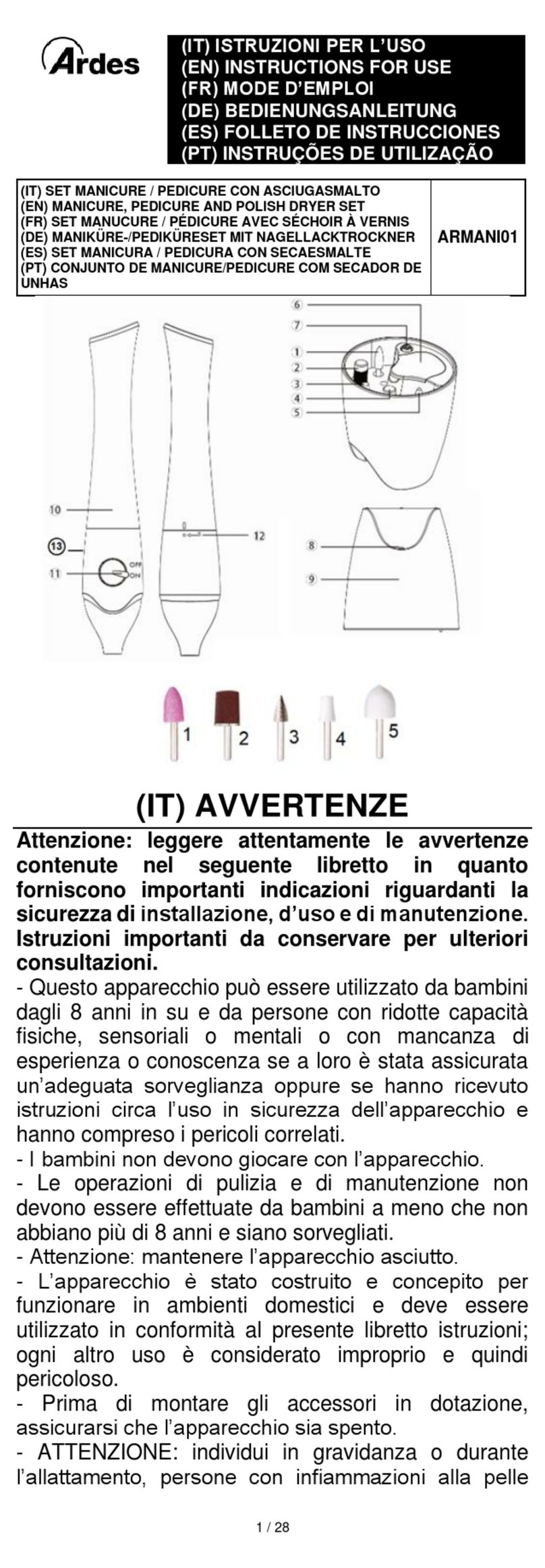 ARDES ARMANI01 Instructions for use