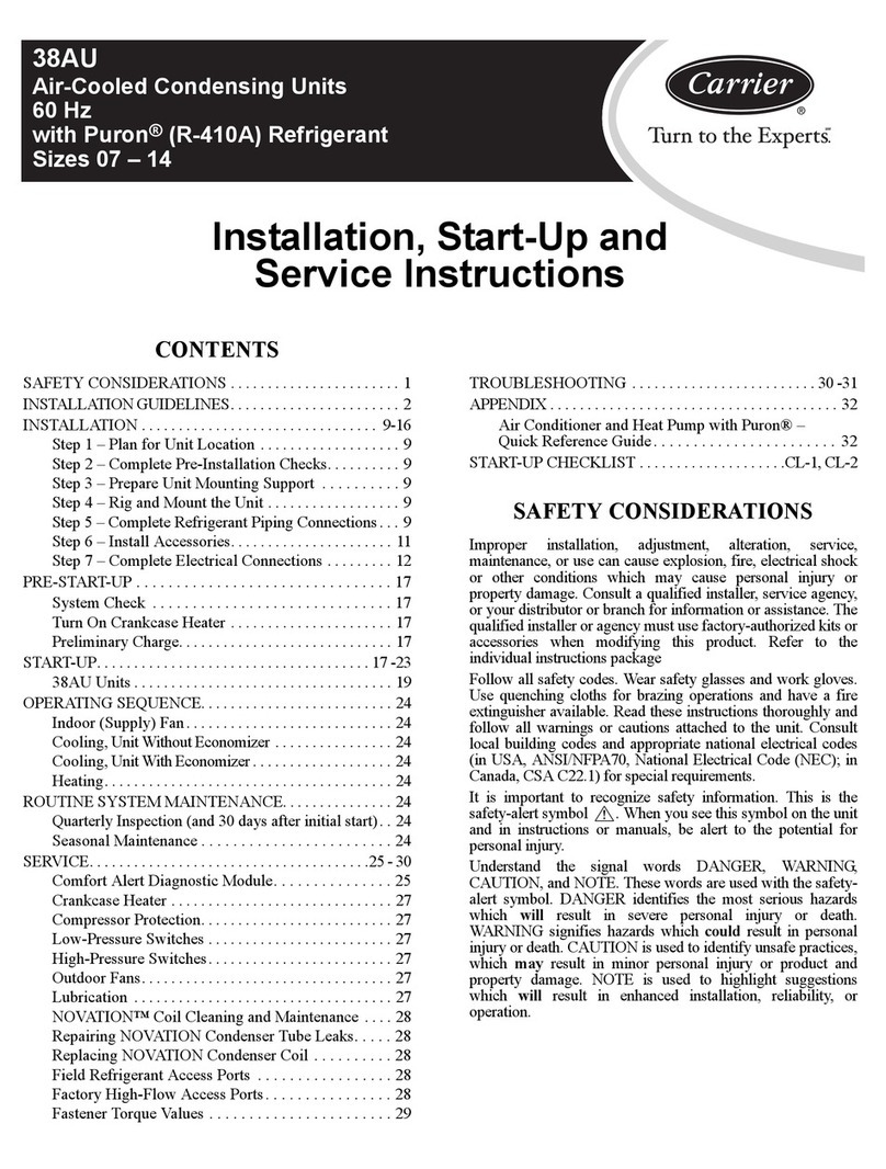Carrier 38AU Dimensions and installation guide Carrier 38AU Dimensions and installation guide
