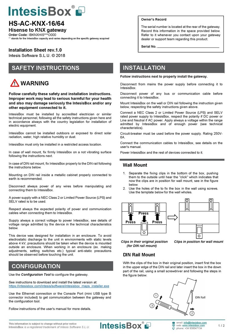 IntesisBox HS-AC-KNX-16/64 Installation sheet