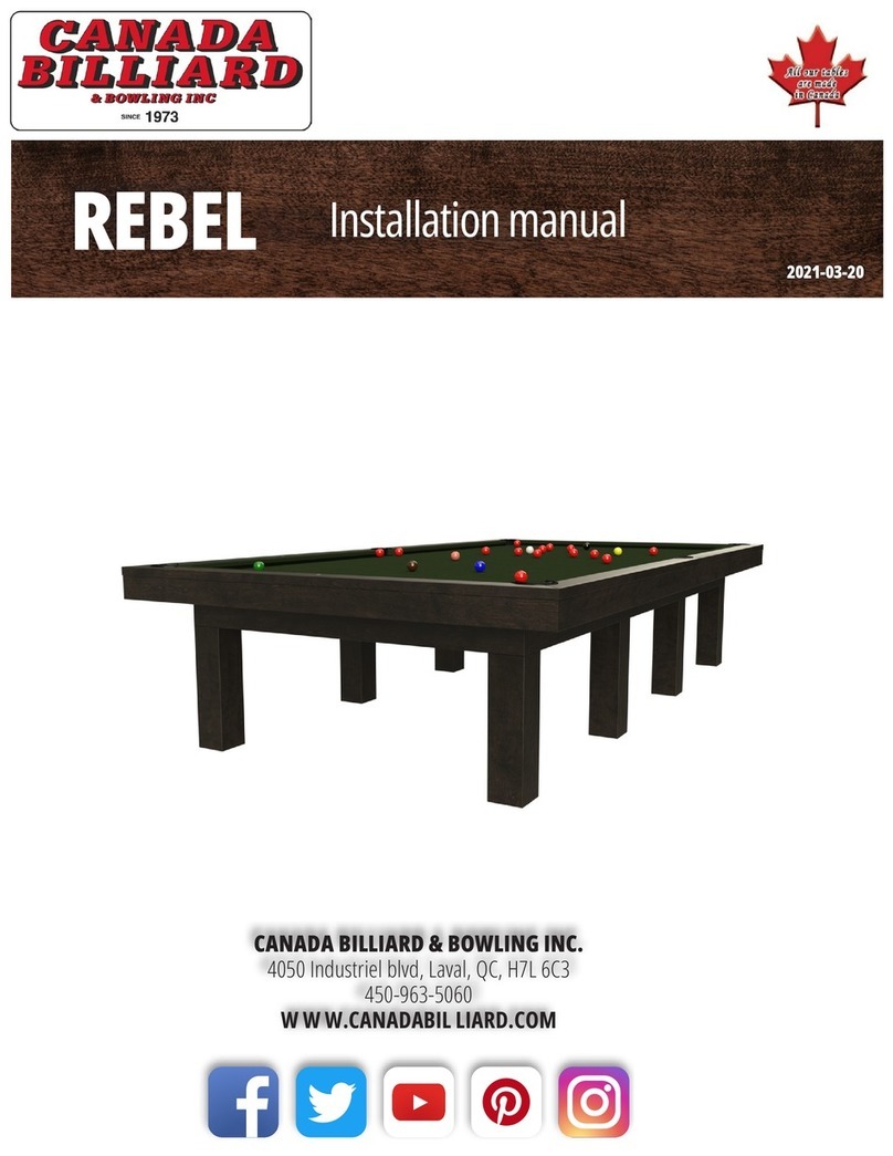 CANADA BILLARD & BOWLING INC REBEL installation manual CANADA BILLARD & BOWLING INC REBEL installation manual