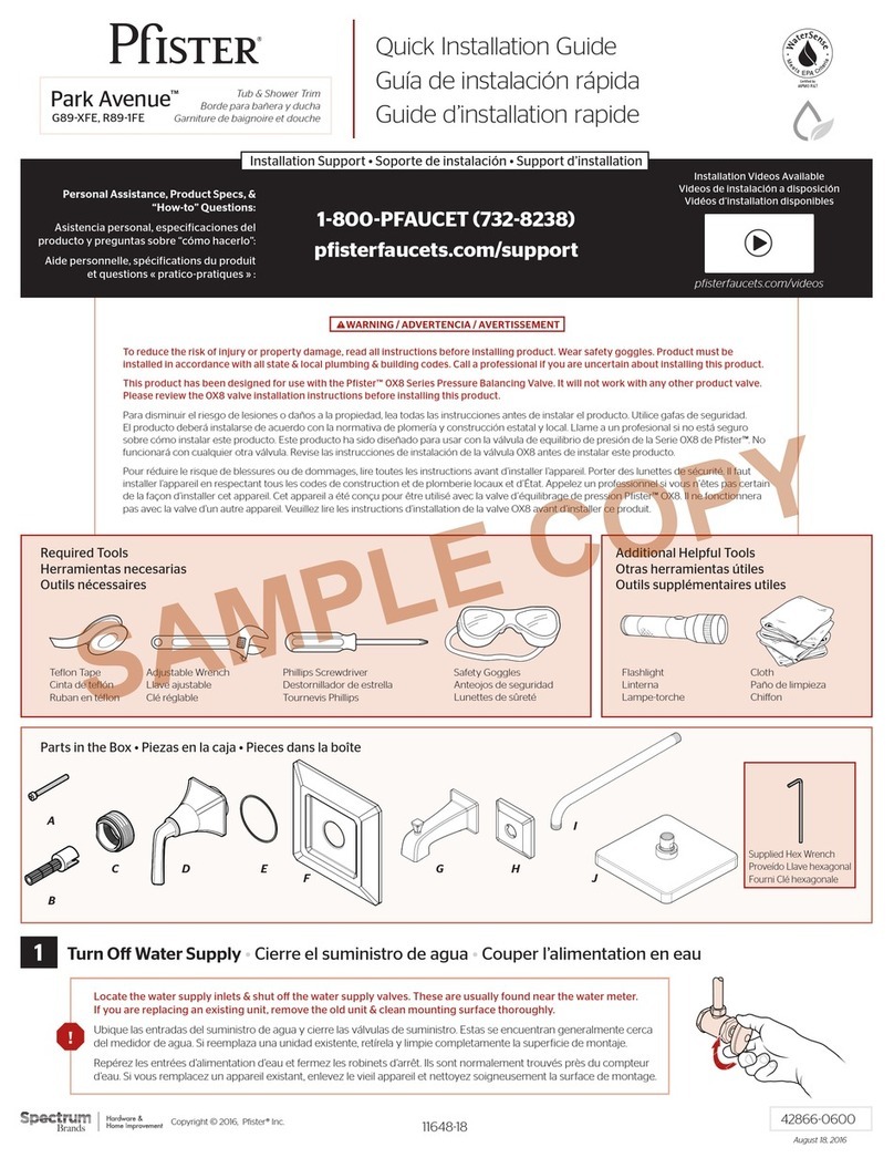 Spectrum Brands Pfister Park Avenue G89-XFE Quick installation guide