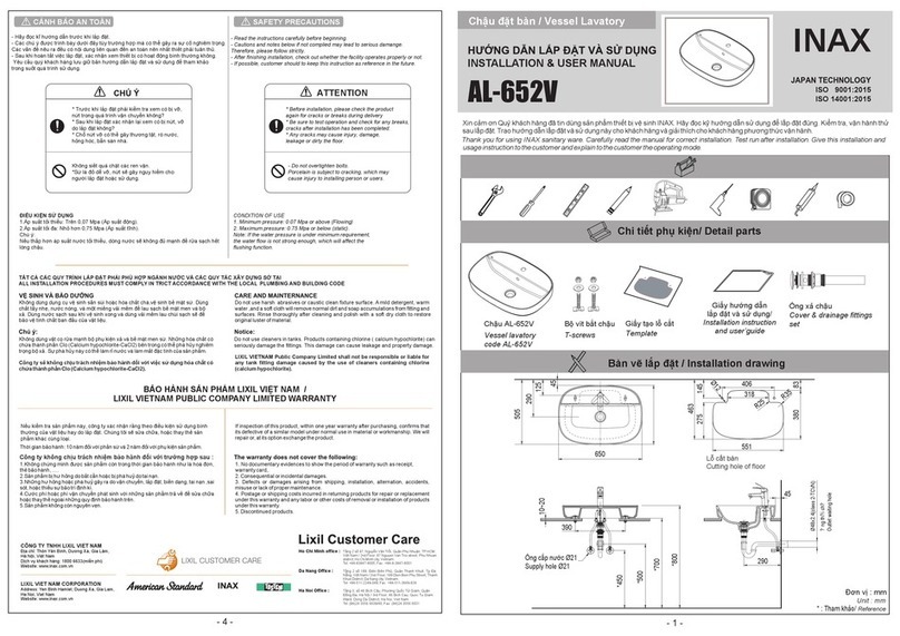 American Standard INAX AL-652V Installation & user manual American Standard INAX AL-652V Installation & user manual