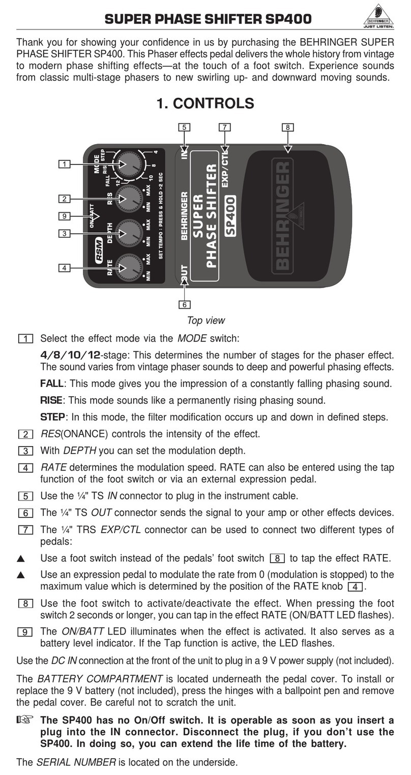 Behringer SUPER PHASE SHIFTER SP400 User manual