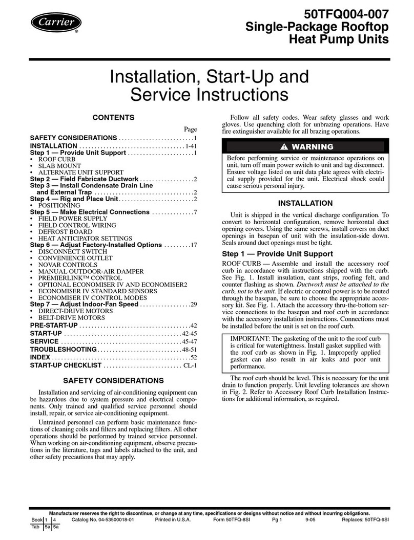 Carrier WEATHERMAKER 50TFQ004 Dimensions and installation guide