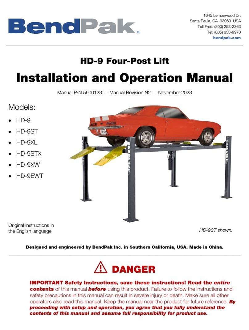 Bend-Pak HD-9 Installation and operation manual