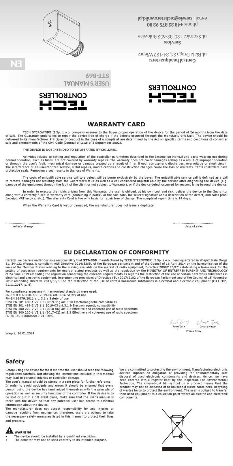 Tech Controllers STT-869 user manual Tech Controllers STT-869 user manual