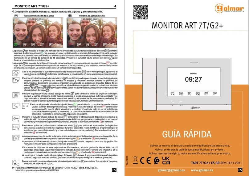 golmar ART 7T/G2+ MONITOR User manual