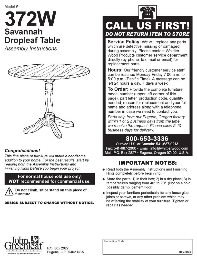 Whittier Wood Furniture John Greenleaf Savannah 372W Assembly instructions Whittier Wood Furniture John Greenleaf Savannah 372W Assembly instructions