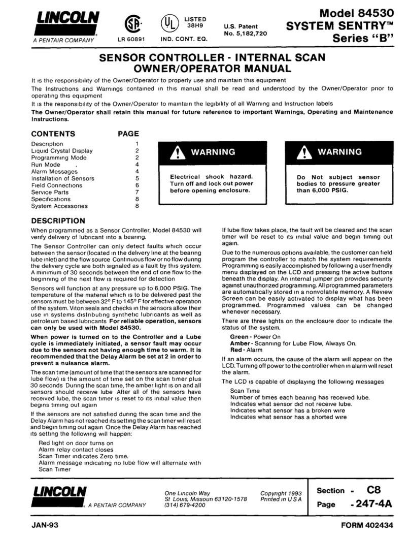 Pentair LINCOLN SYSTEM SENTRY 84530 Owner's manual
