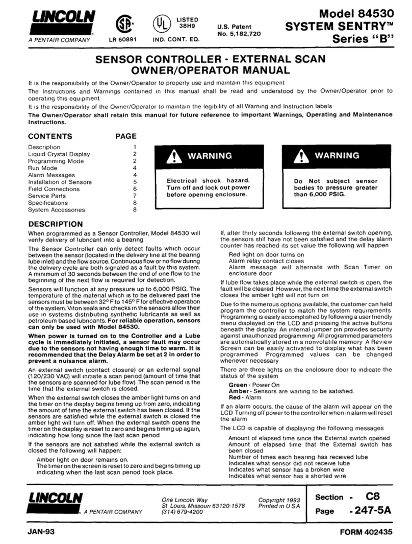Pentair LINCOLN SYSTEM SENTRY 84530 Owner's manual