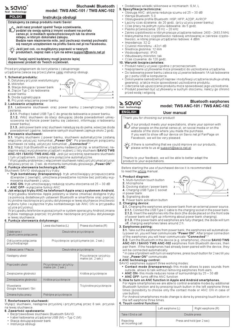 Savio TWS ANC-101 user manual