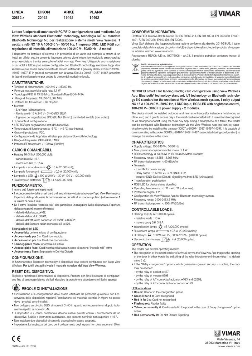 Vimar LINEA 30812 Series User manual