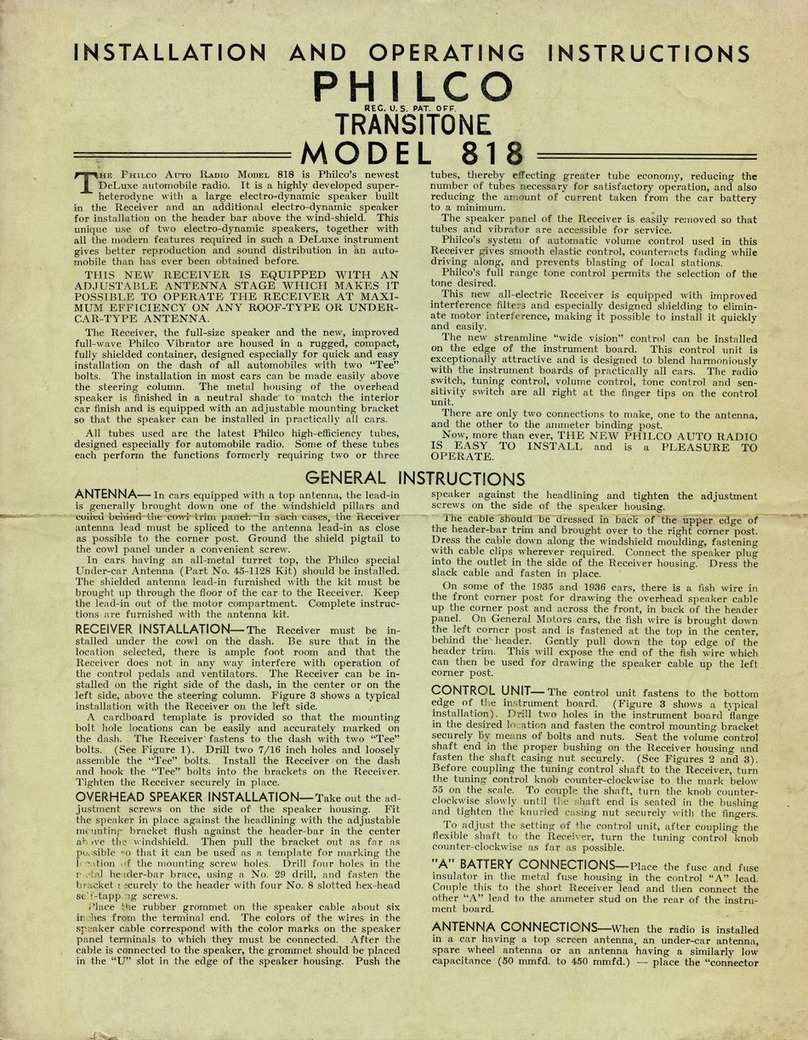 Philco TRANSITONE 818 Installation and operating instructions