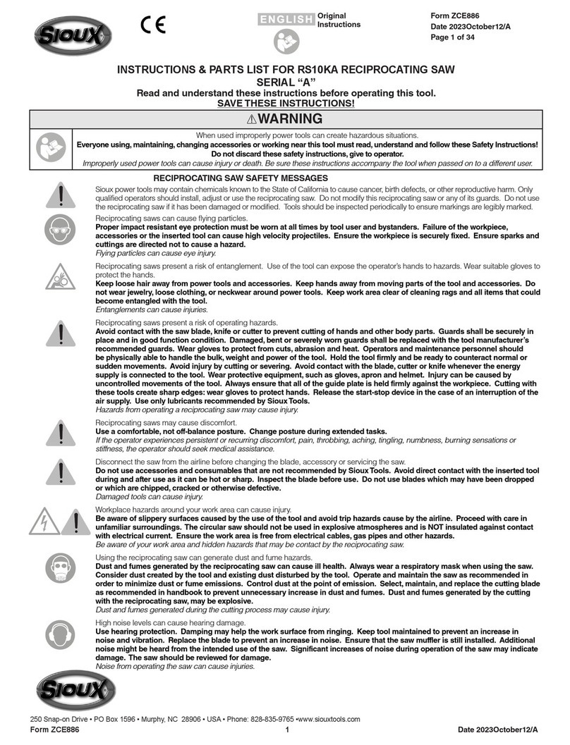 Sioux Tools RS10KA Instructions-parts list