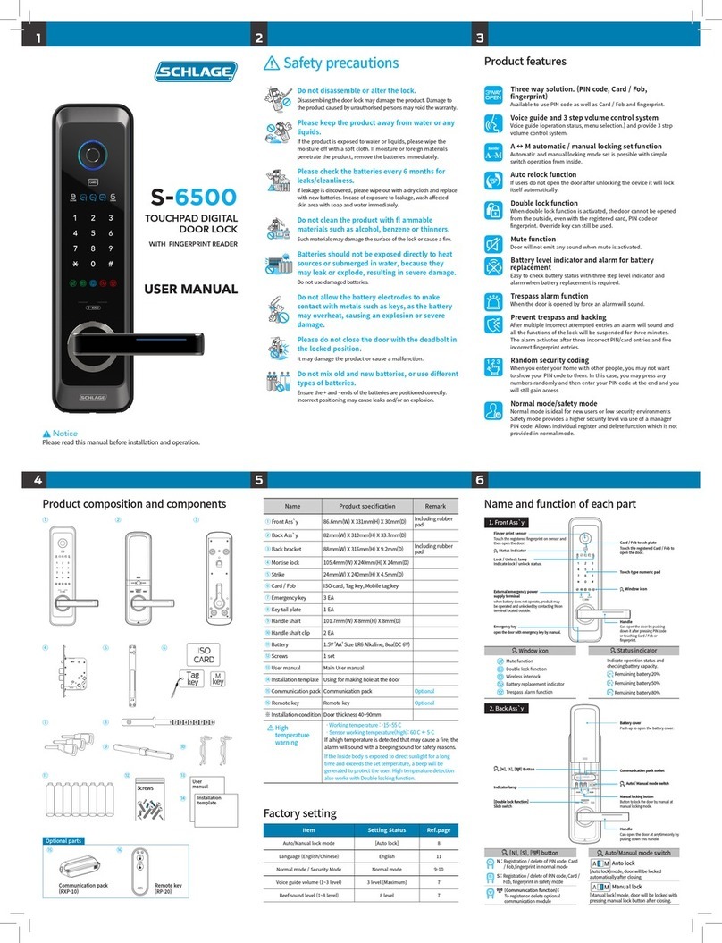 Allegion SCHLAGE S-6500 user manual