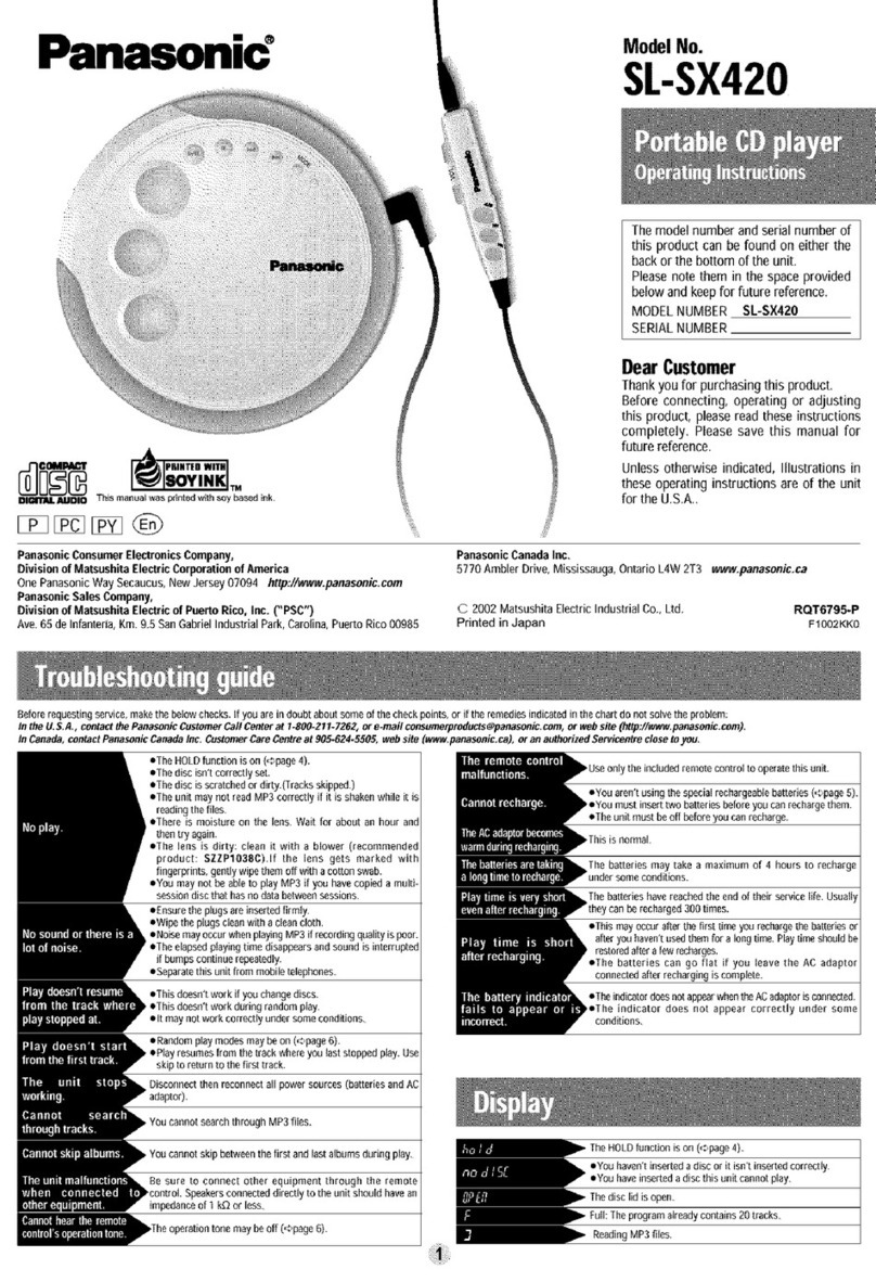 Panasonic SLSX420 - PORT. CD PLAYER-LOW operating instructions