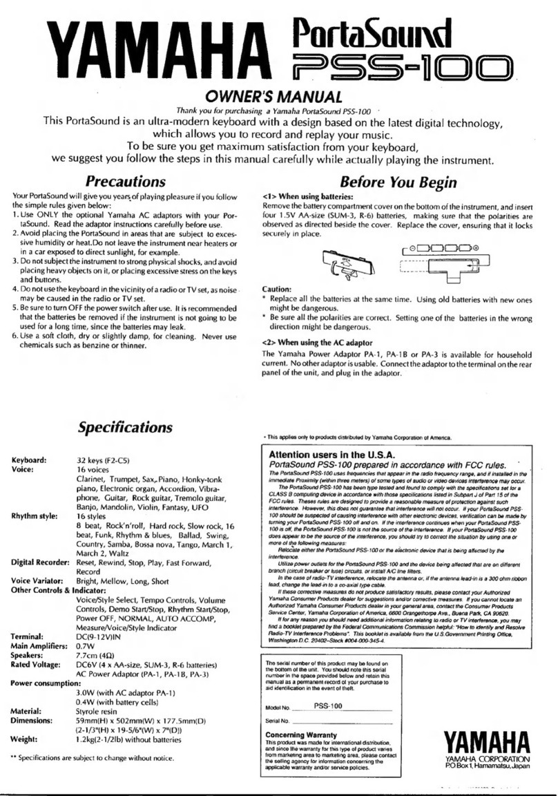 Yamaha PartaSaund PSS-100 owner's manual