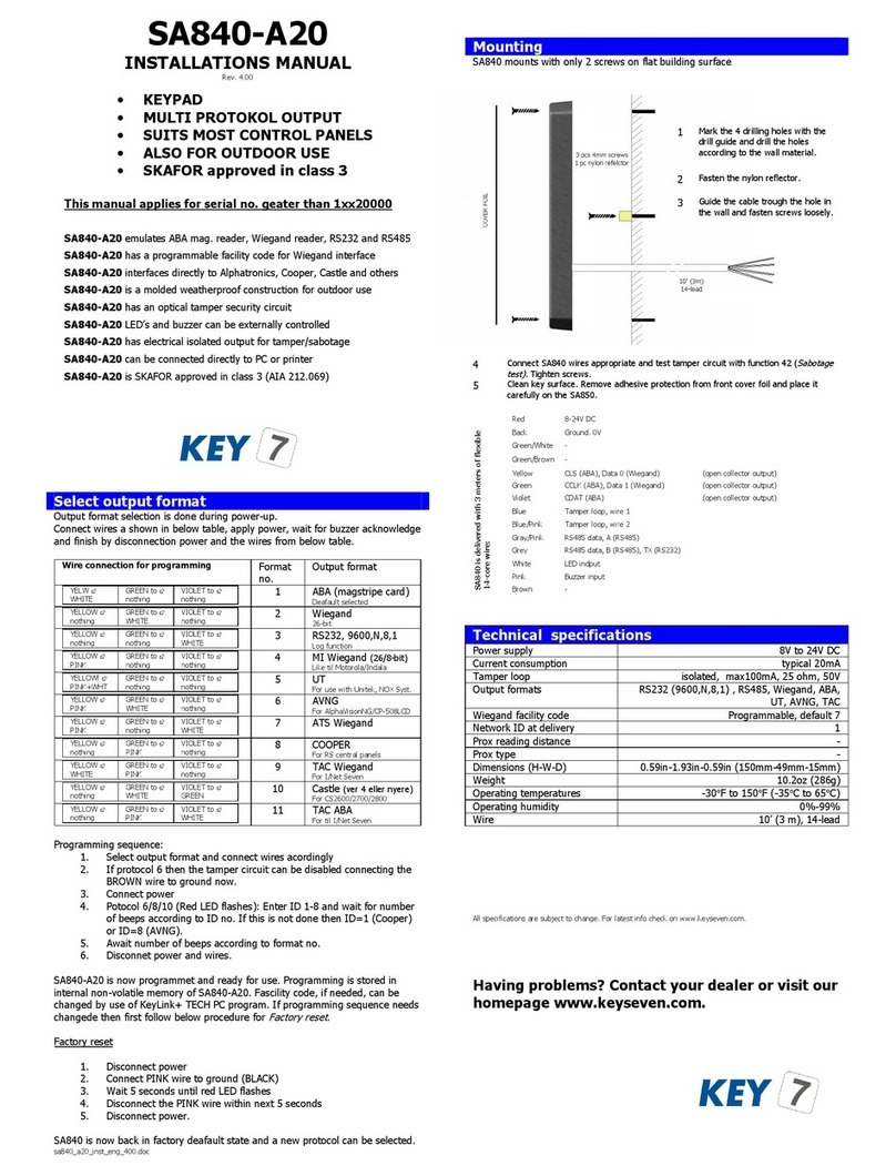 Key 7 SA840-A20 installation instructions Key 7 SA840-A20 installation instructions