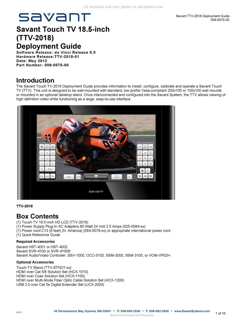 Savant TV-2018 Quick reference guide