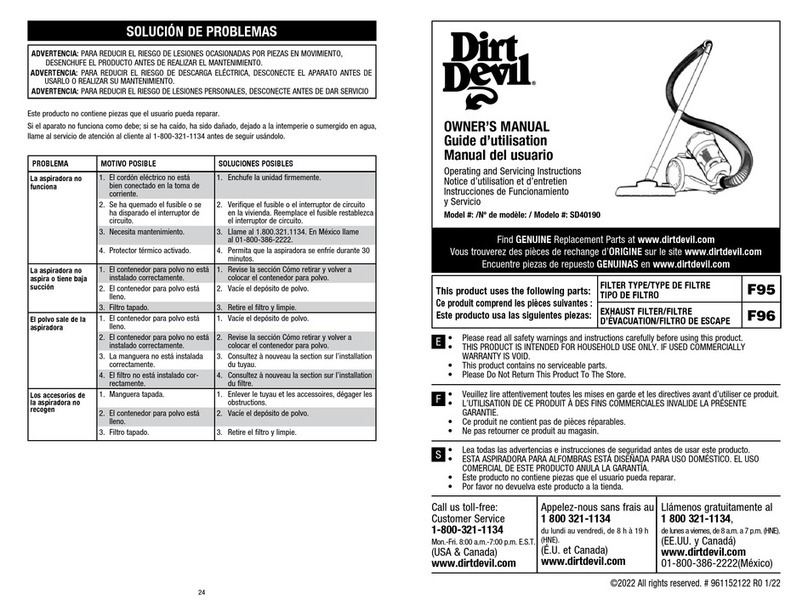 Dirt Devil SD40190 owner's manual