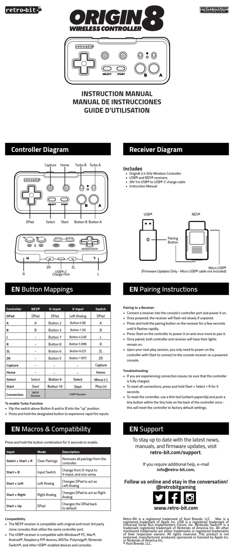 Retro-Bit PLATINUM ORIGIN8 instruction manual