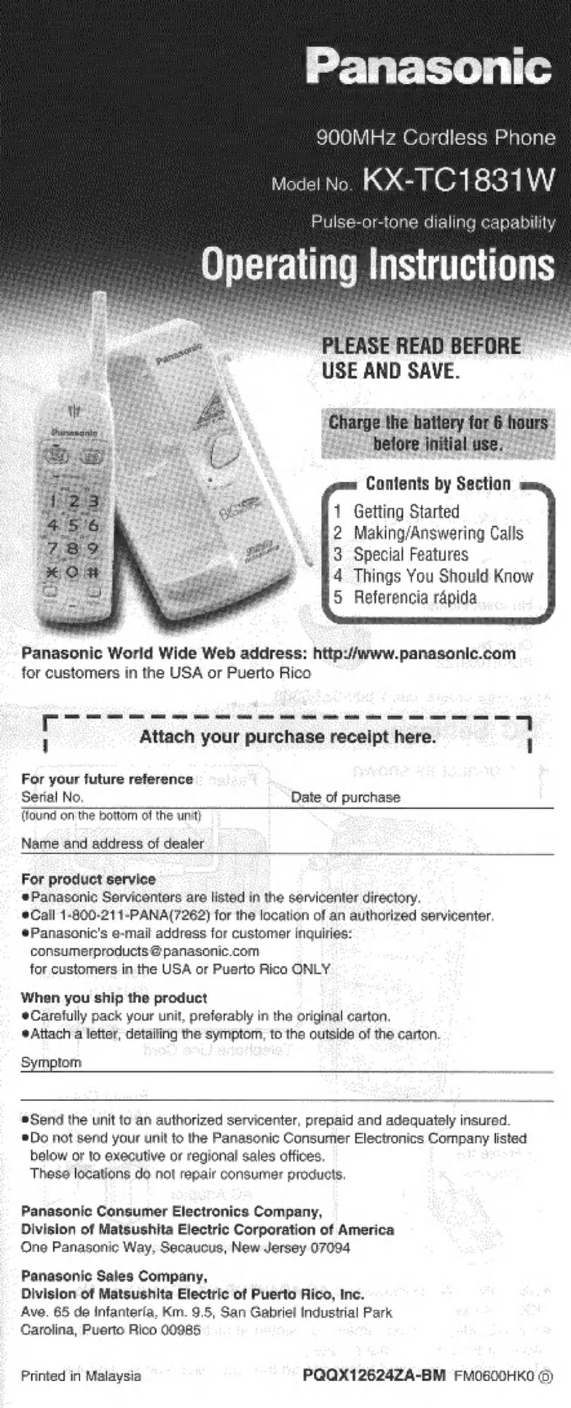 Panasonic KX-TC1831W operating instructions