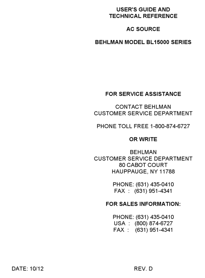 BEHLMAN BL15000 Series Use and care manual