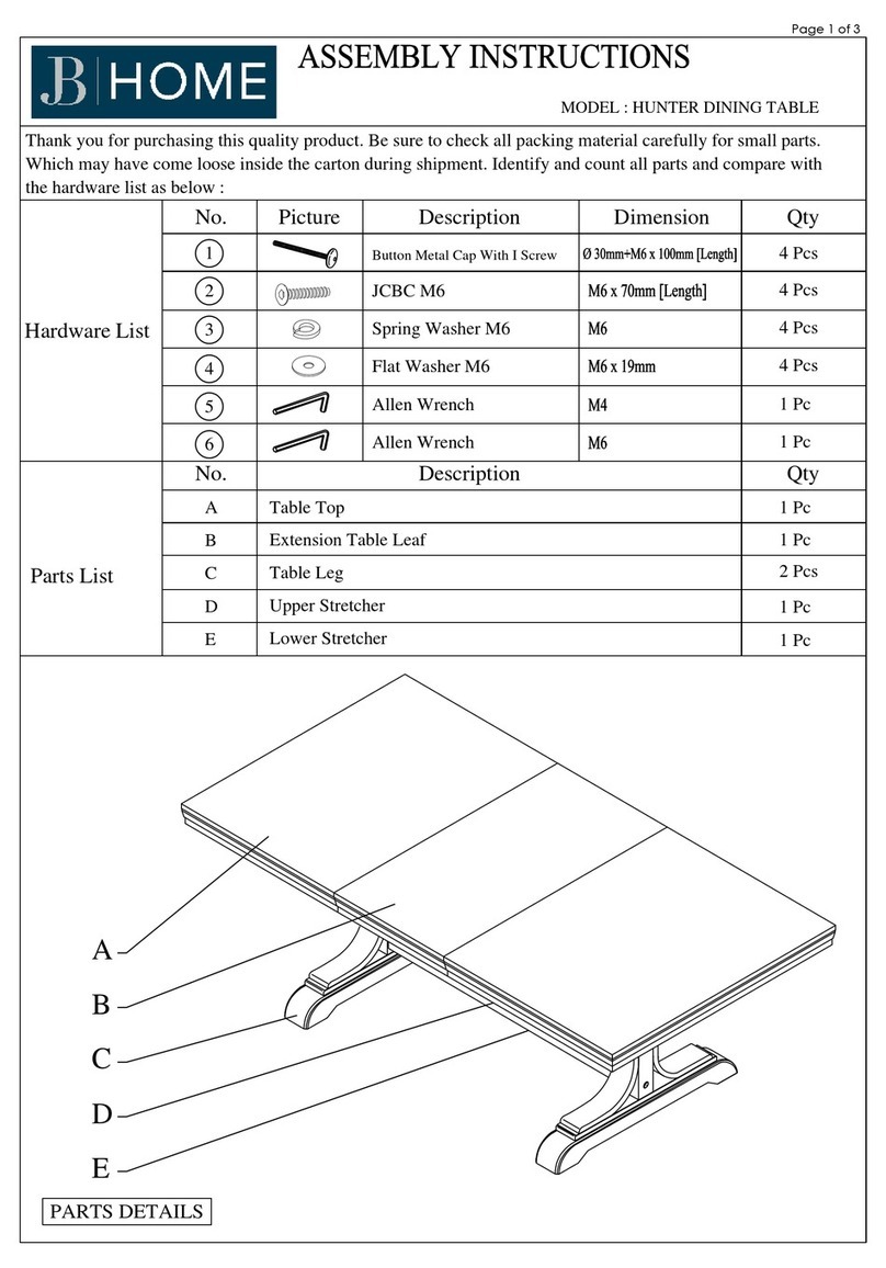 JB HOME HUNTER Assembly instructions JB HOME HUNTER Assembly instructions