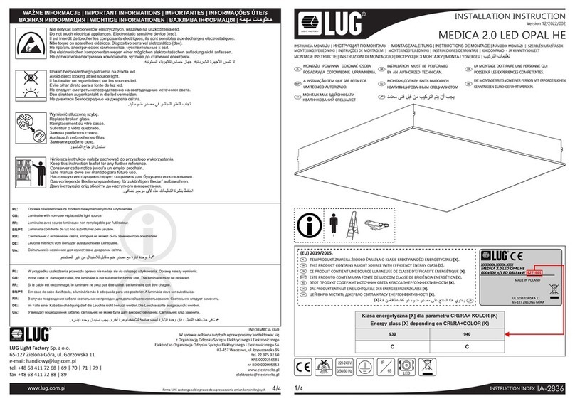 LUG MEDICA 2.0 LED OPAL HE Installation instruction