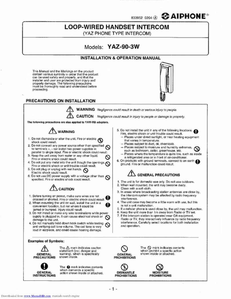 Aiphone YAZ-90-3W Installation & operation manual