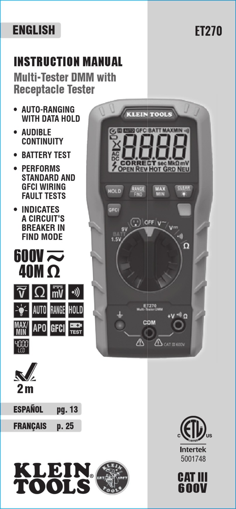 Klein Tools ET270 instruction manual