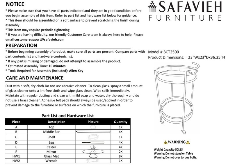 Safavieh Furniture Ida BCT2500 manual Safavieh Furniture Ida BCT2500 manual