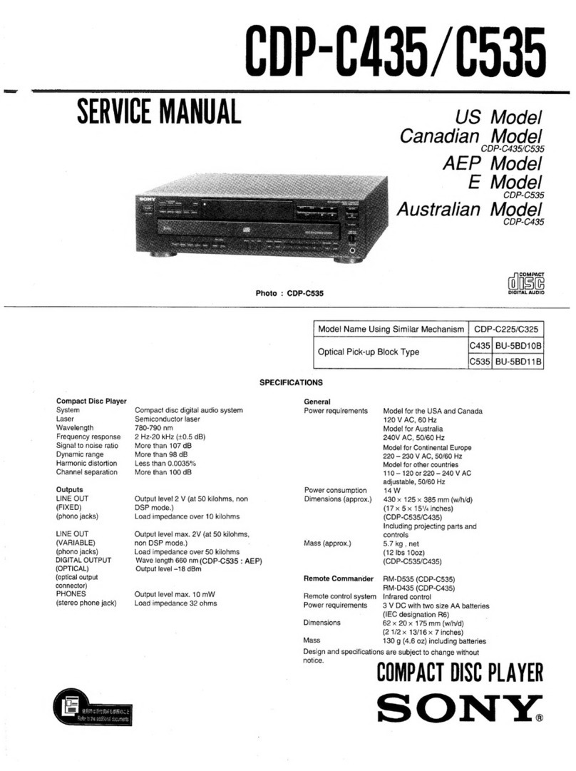 Sony CDP-C435 - Compact Disc Player User manual Sony CDP-C435 - Compact Disc Player User manual