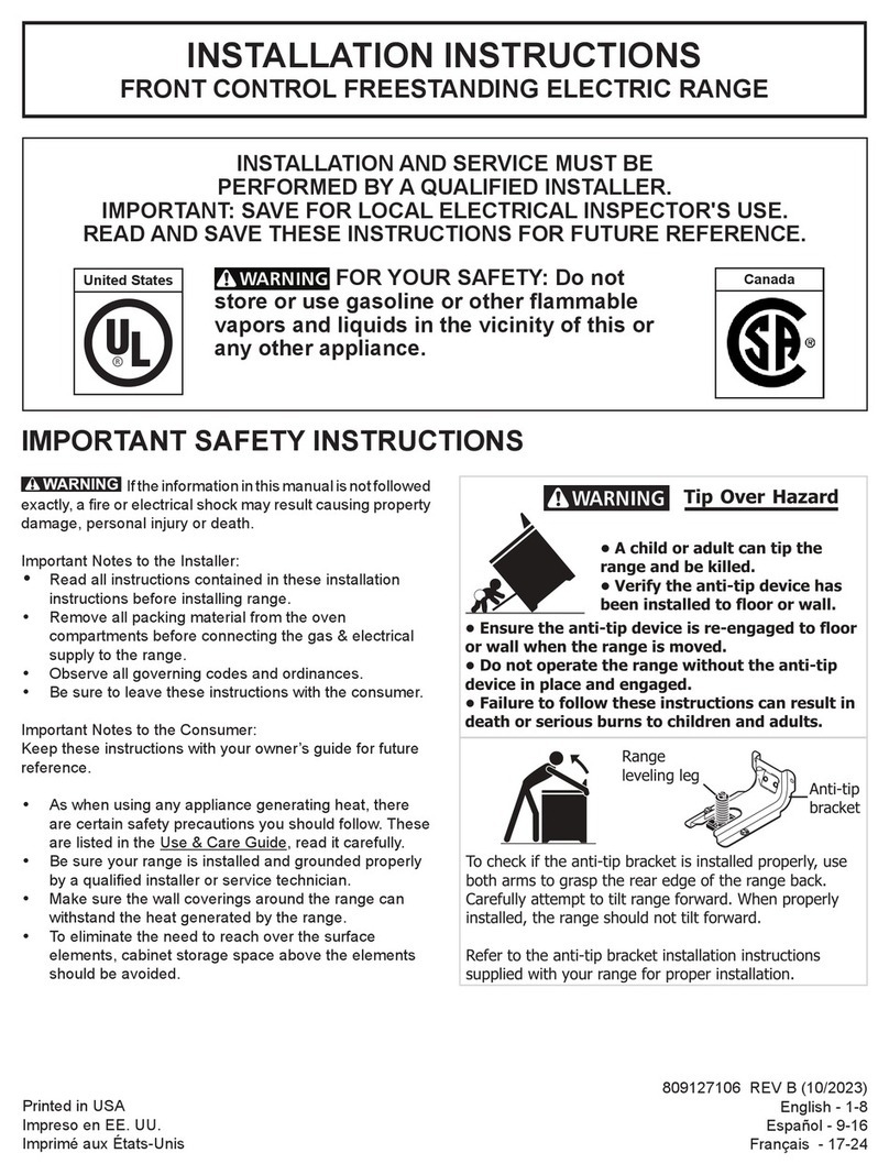 Frigidaire PCFI308CAF installation instructions