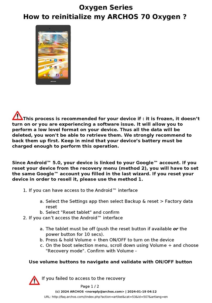 Archos Oxygen Series User manual Archos Oxygen Series User manual