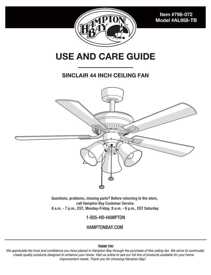 HAMPTON BAY SINCLAIR 798-072 Use and care guide