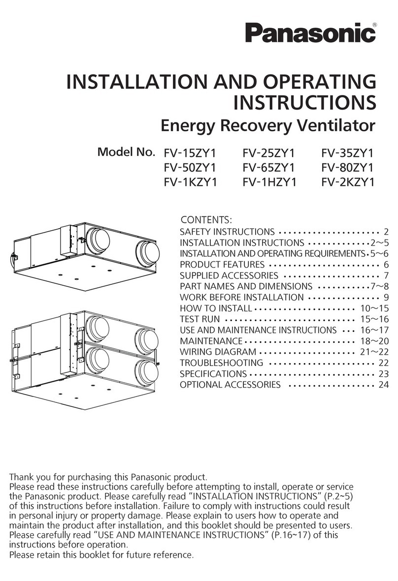 Panasonic FV-15ZY1 Installation and operating instructions